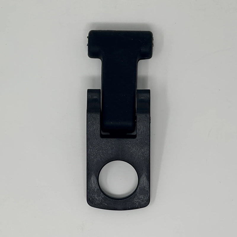 Load image into Gallery viewer, Black plastic cooler latch with a circular hole on white background
