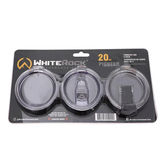 WhiteRock 20 oz Pioneer tumbler lids 3-pack clear plastic replacement lids on black backing