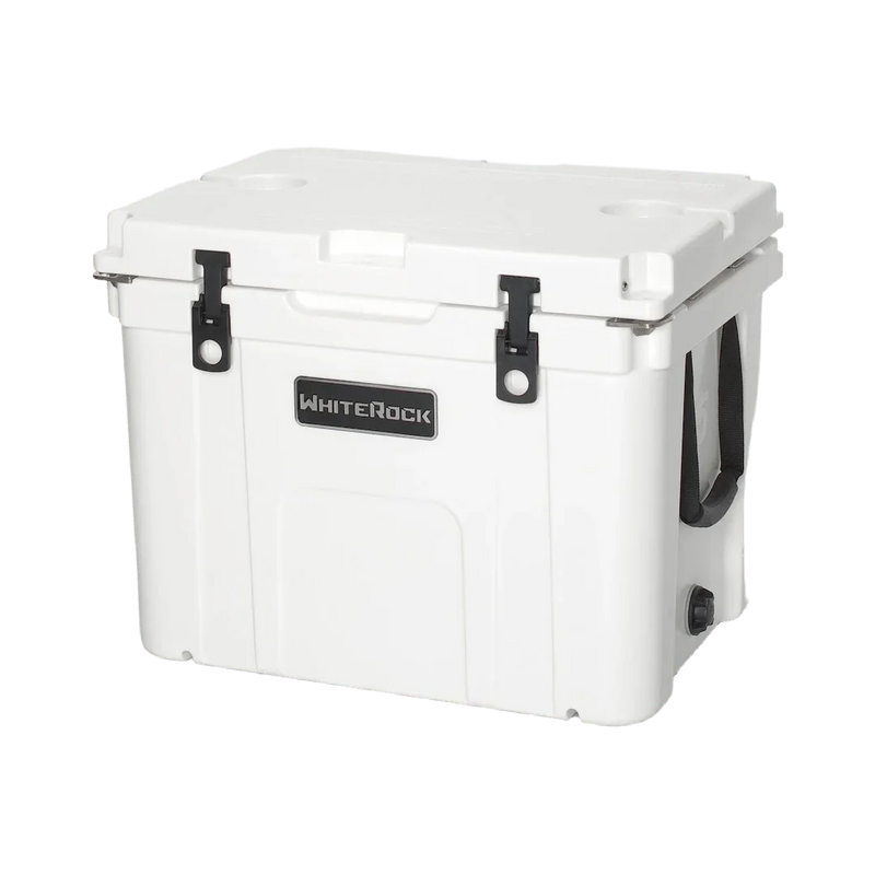 Load image into Gallery viewer, WhiteRock Arctic white heavy-duty outdoor cooler with black latches and side handles
