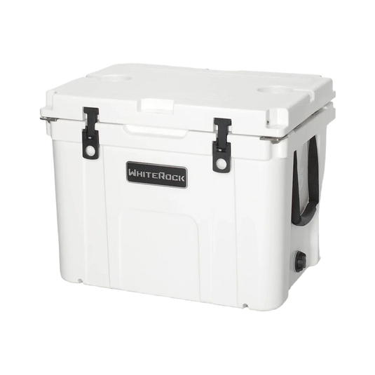 WhiteRock Arctic white heavy-duty outdoor cooler with black latches and side handles