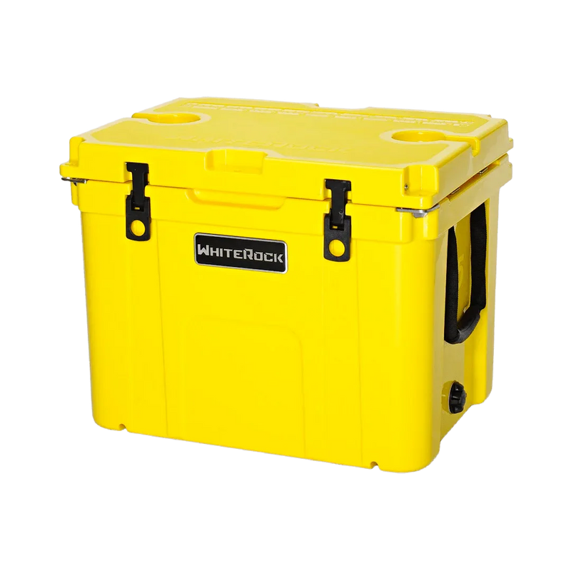 Load image into Gallery viewer, Bright yellow WhiteRock insulated cooler box with black latches and side handles
