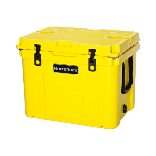 Bright yellow WhiteRock insulated cooler box with black latches and side handles