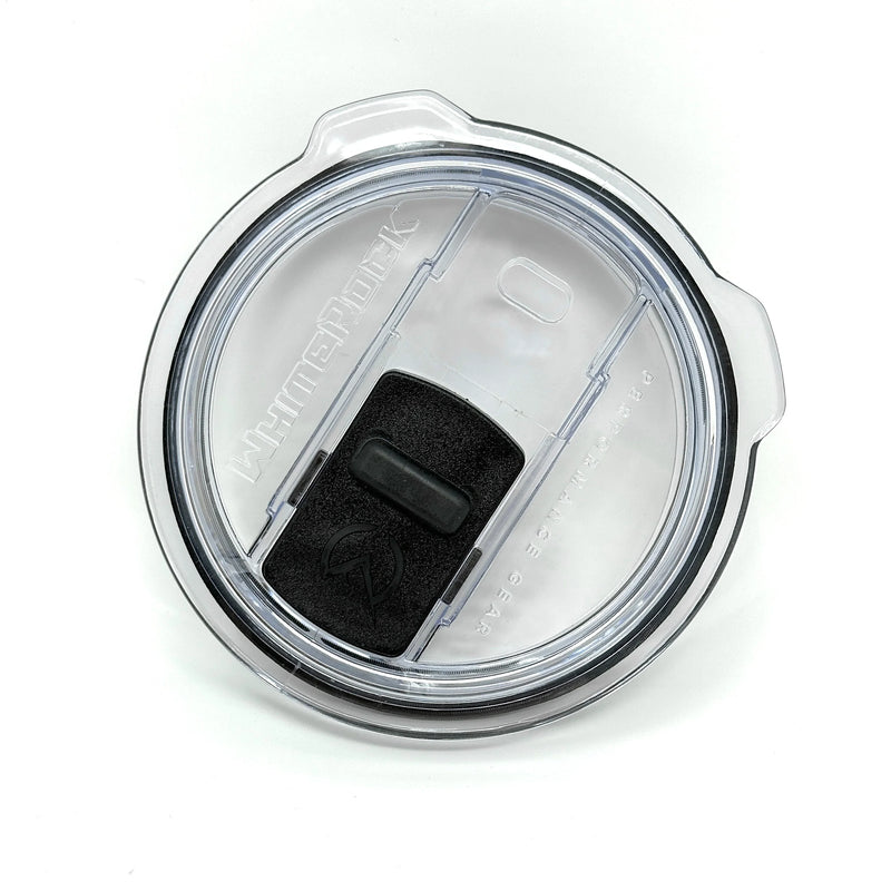 Load image into Gallery viewer, Clear Whynterock tumbler lid with black sliding closure on white background

