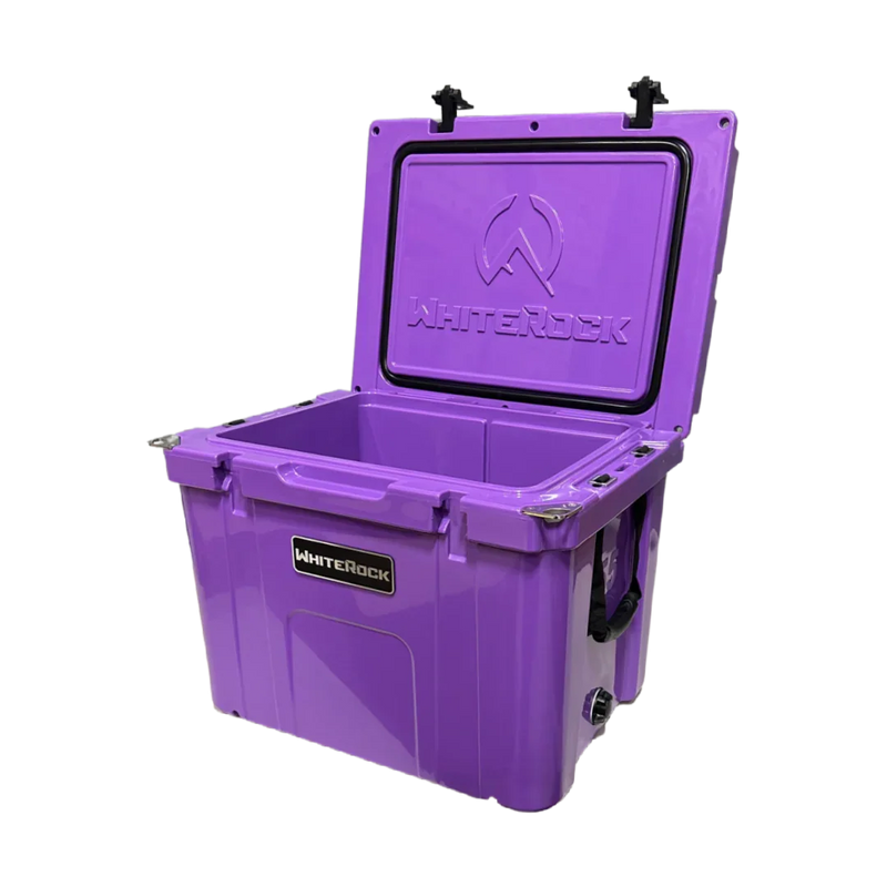 Load image into Gallery viewer, Purple WhiteRock EXR55 heavy-duty cooler with open lid, insulated chest design
