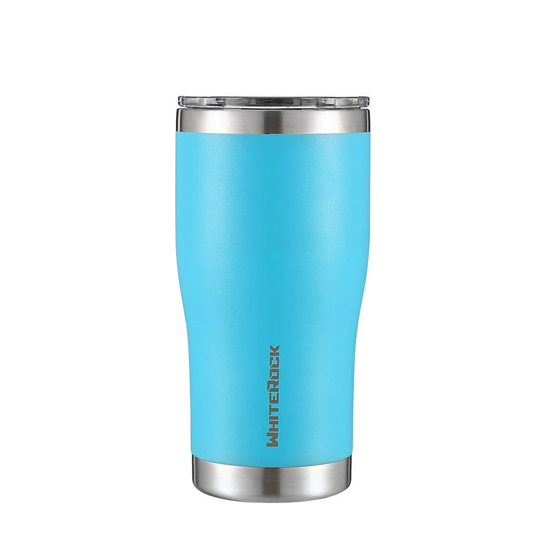 Load image into Gallery viewer, WhiteRock 20oz insulated travel tumbler in bright beach blue with stainless steel accents and clear lid
