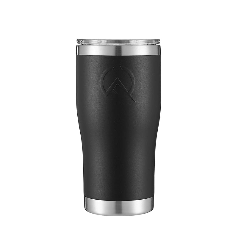 Load image into Gallery viewer, 20oz black stainless steel insulated tumbler with clear lid and embossed logo
