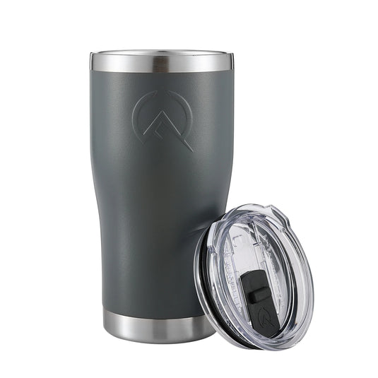 Charcoal insulated 20oz tumbler with stainless steel rim and clear slide lid