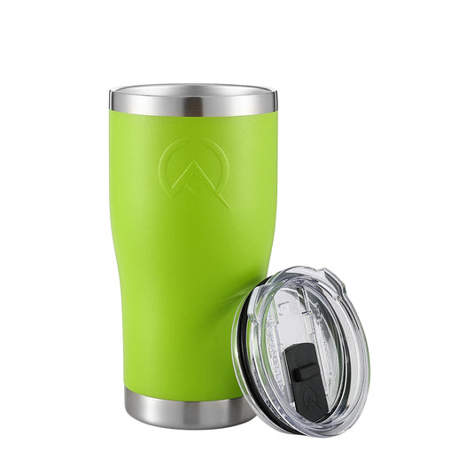 20oz lime green stainless steel insulated tumbler with clear spill-proof lid