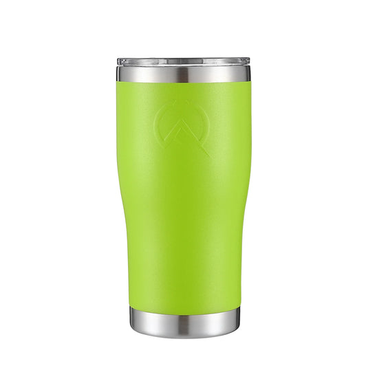 20oz lime green insulated stainless steel tumbler with clear lid and silver accents