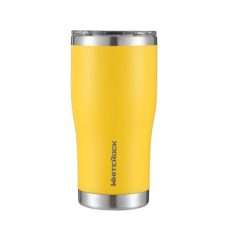 Load image into Gallery viewer, Yellow WhiteRock insulated stainless steel tumbler with clear lid
