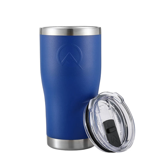 20oz cobalt blue insulated stainless steel travel tumbler with clear plastic lid