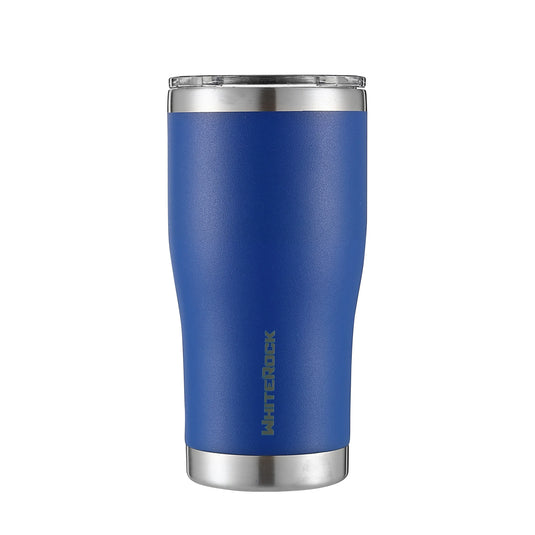 Cobalt blue WhiteRock insulated 20oz travel tumbler with silver stainless steel rim and base