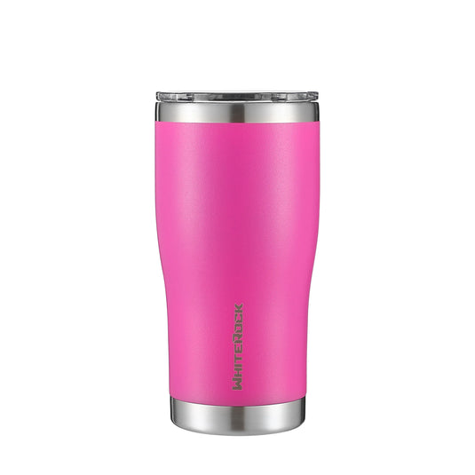 WhiteRock 20oz insulated stainless steel tumbler in Parisian pink with clear lid