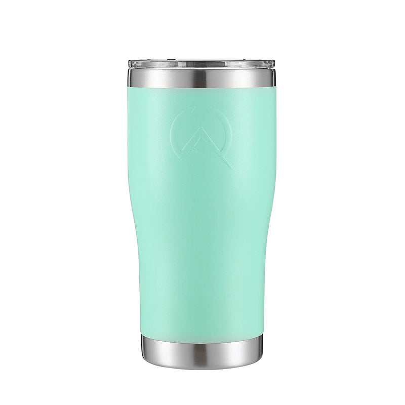 Load image into Gallery viewer, Teal green insulated stainless steel tumbler with clear lid and etched logo
