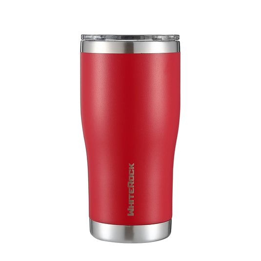 Red White Rock insulated 20 oz tumbler with stainless steel rim and clear lid