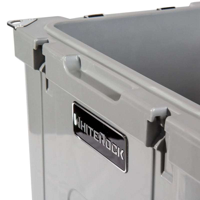 Load image into Gallery viewer, Close-up of gray WhiteRock storage container with black and white brand label
