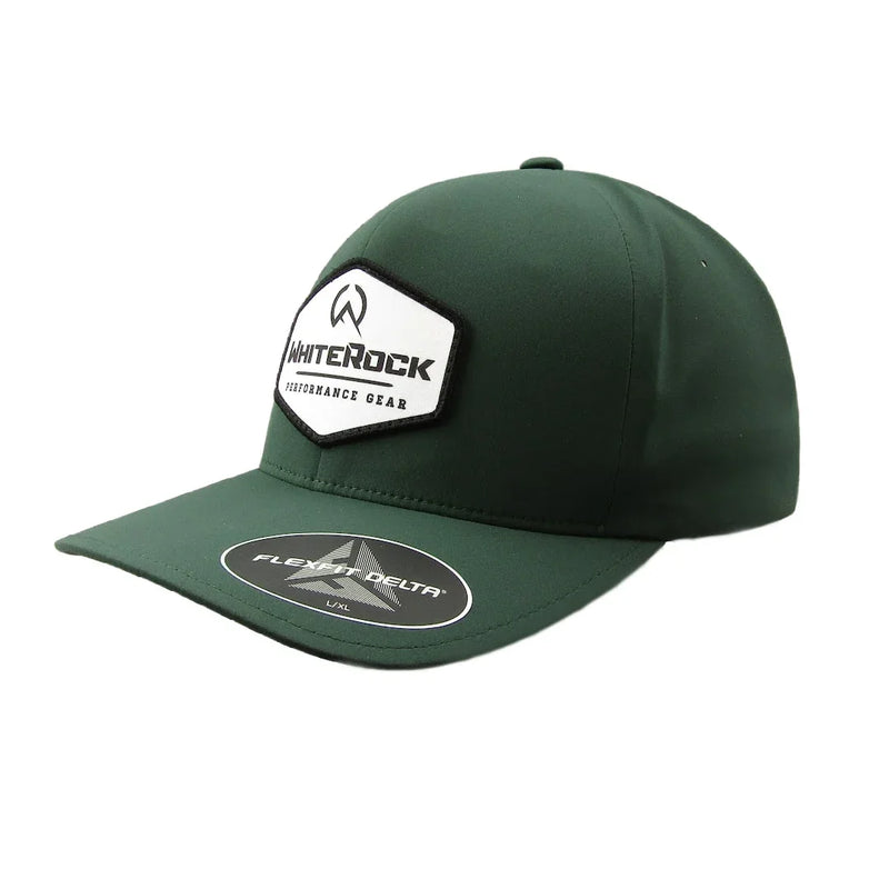 Load image into Gallery viewer, Dark green White Rock Performance Gear baseball cap with Flexfit Delta sticker
