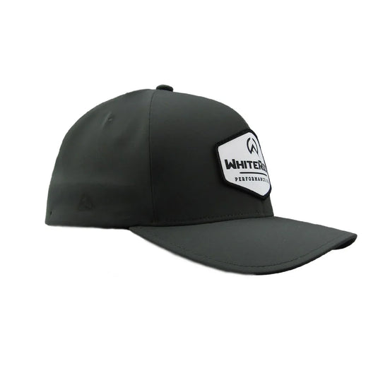 Grey White Rock performance baseball cap with curved brim and logo patch front