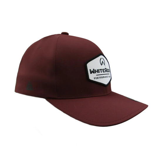 Maroon WhiteRock Performance golf cap with curved brim and logo patch on front