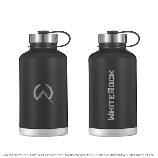 Black WhiteRock 64oz double wall vacuum insulated water bottle with stainless steel lid