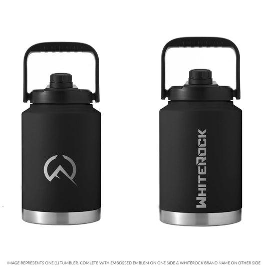 Black insulated WhiteRock Nomad Extreme double wall vacuum canteen with handle and silver base