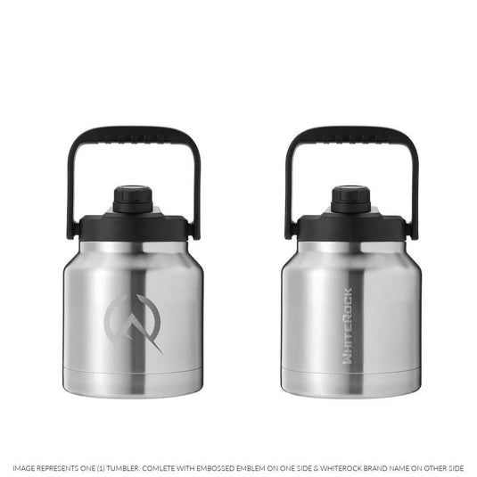 Stainless steel WhiteRock Nomad Reserve 84oz double wall vacuum insulated canteen with black handle and cap