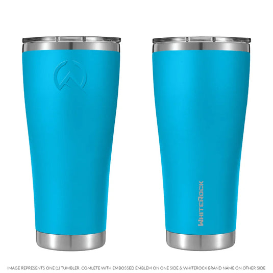 Beach blue WhiteRock insulated double wall stainless steel tumbler with embossed emblem and brand name
