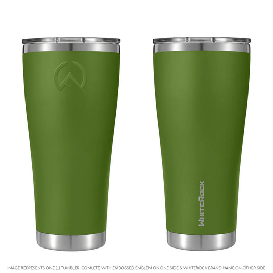 Forest green WhiteRock Pioneer double wall vacuum insulated tumbler with embossed emblem and brand name